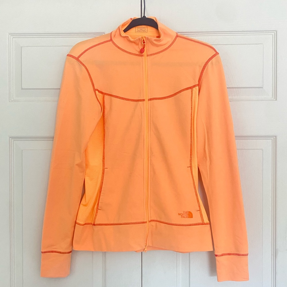 The North Face orange vapor wick athletic zip up jacket sweatshirt